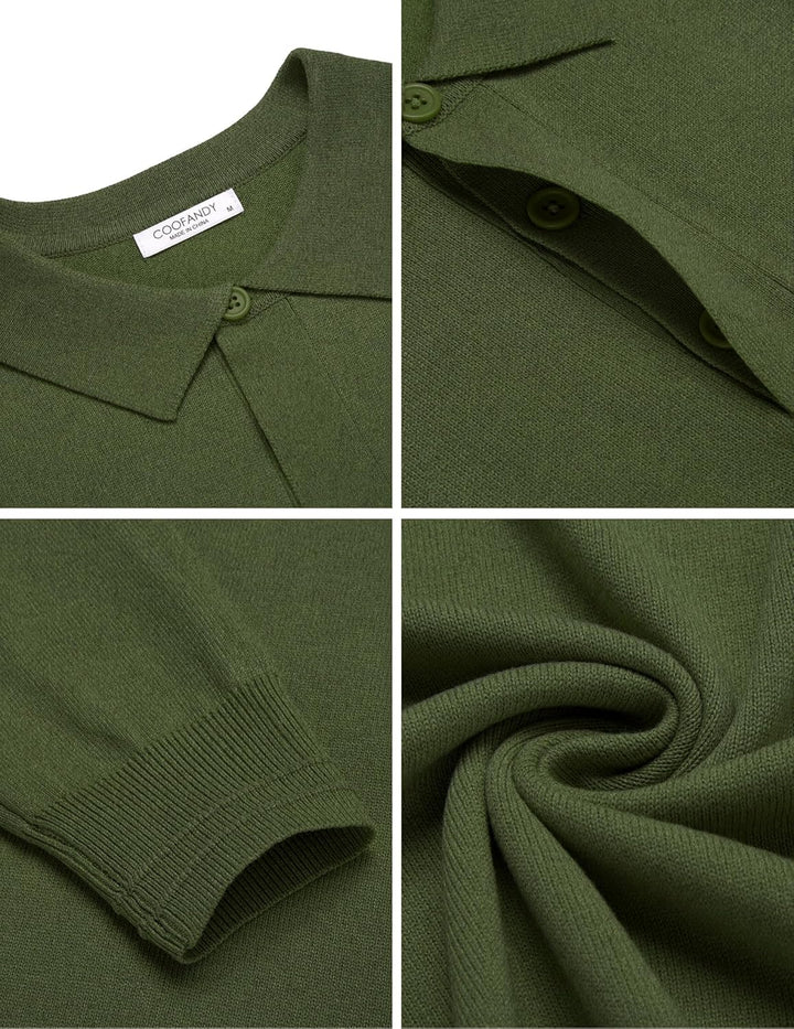 COOFANDY Polo Pullover Herren Pullover mit Polokragen Strick Poloshirt Langarm Business Pullover Win