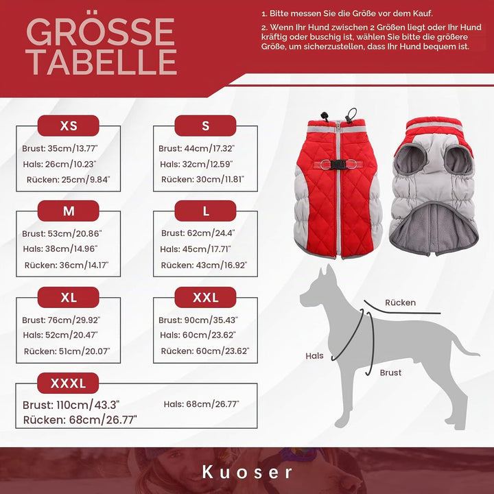 Kuoser Hundejacke Wintermantel für Grosse Hunde - Wasserdichte Winterweste Mit Geschirr - Warme Jack