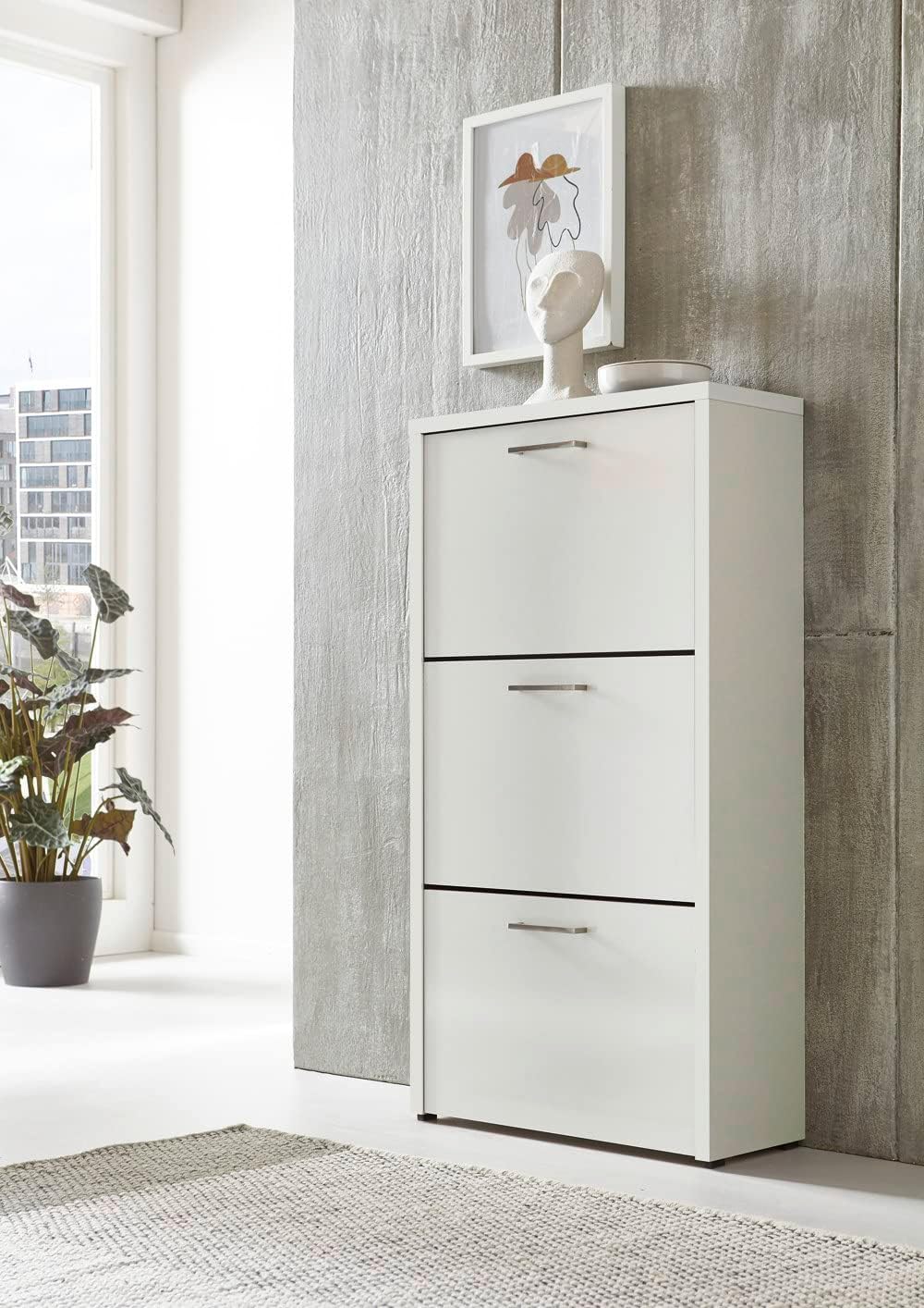 BMG Möbel Schuhkipper »Siena« (Schuhschrank Schuhregal Schrank Garderobe, 3 Klappen), Metallgriffe,