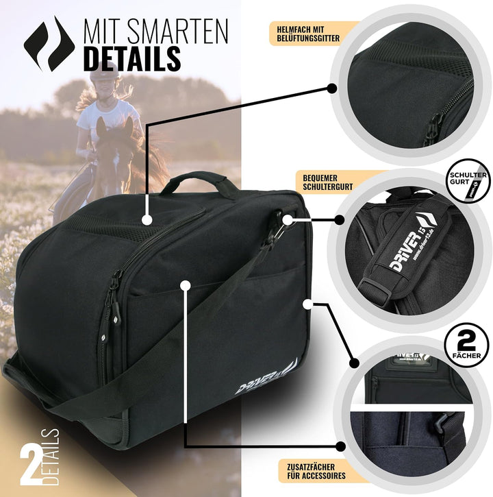 Driver13 Reitstiefelrucksack Reitstiefeltasche Stiefeletten Taschen Deluxe mit Helmfach für Reitstie