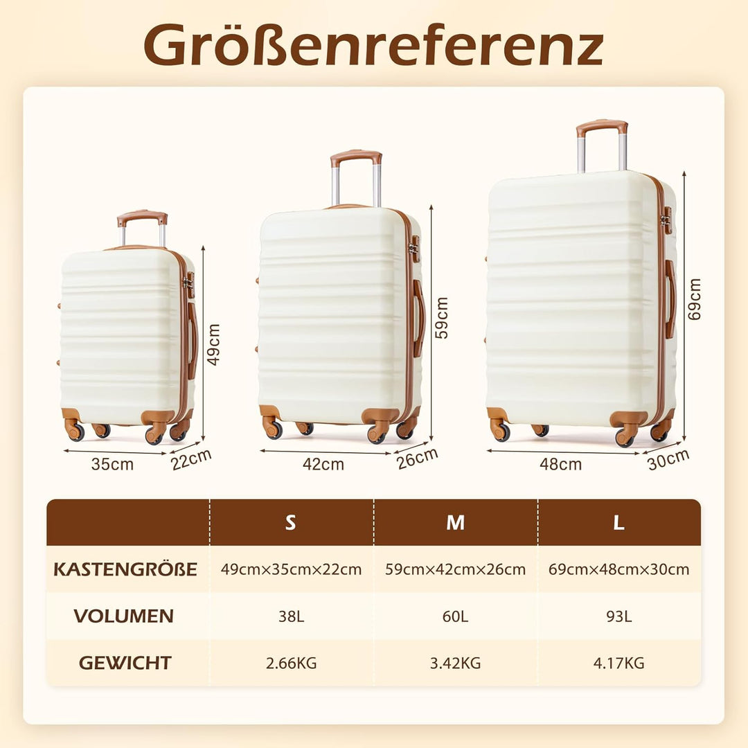 COOLIFE Hartschalen-Koffer Trolley Rollkoffer Reisekoffer mit TSA-Schloss und 4 Rollen (Blau/Braun,