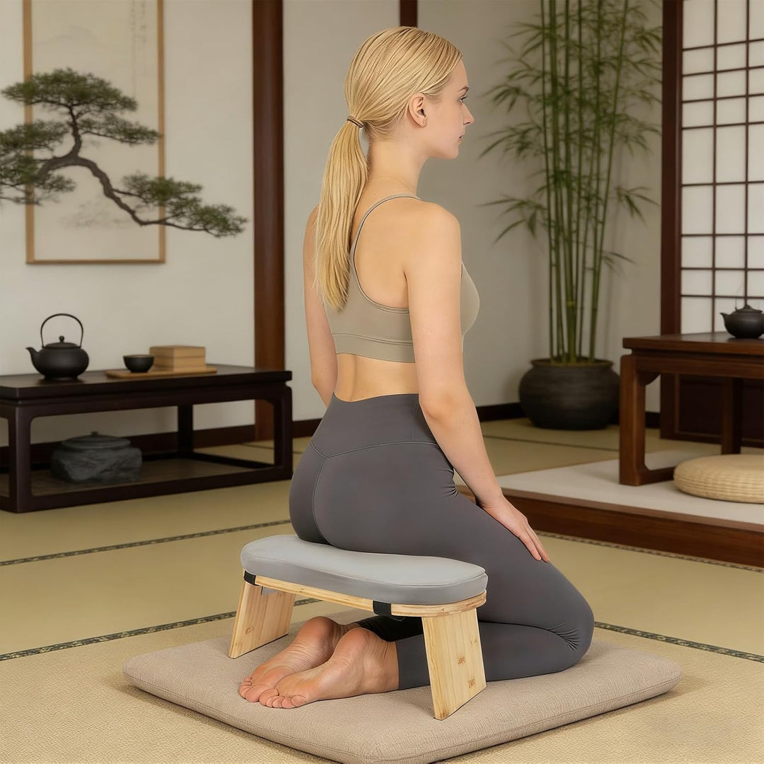 BAOCHADA Meditationsbank – Klappbare Ergonomische Bambus-Meditationsbank mit Bequemem Kissen, zum Kn