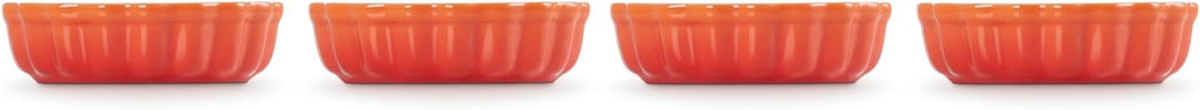 Le Creuset 4er-Set Tarteförmchen aus Steinzeug, Je 200 ml/ Ø 11 cm, Ofenrot, 91017411090000, Ofenrot