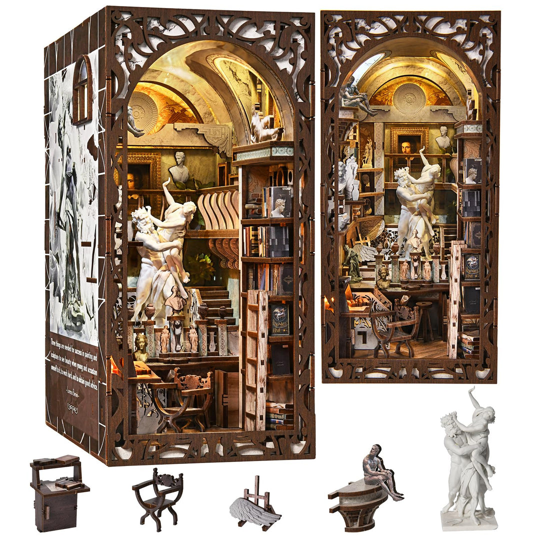 MiniCity Book Nook Kit DIY Miniatur Kit Buchstütze 3D Holzpuzzle mit LED-Licht für Bastelenthusiaste