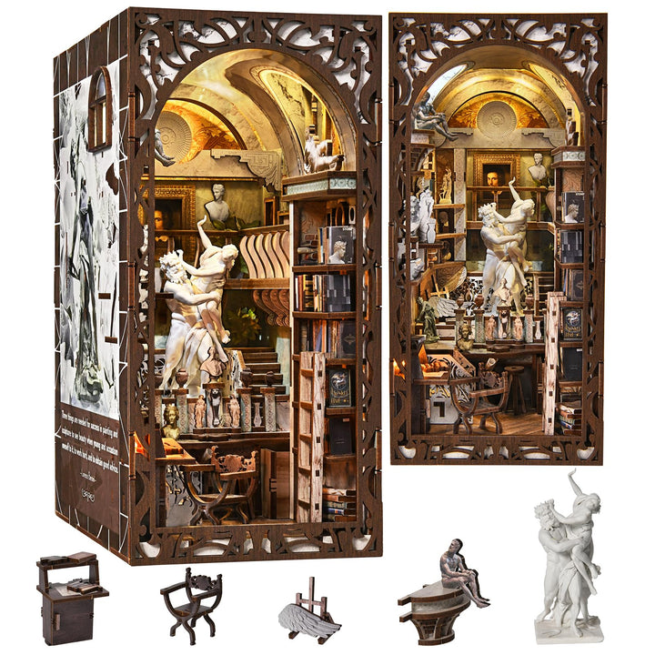 MiniCity Book Nook Kit DIY Miniatur Kit Buchstütze 3D Holzpuzzle mit LED-Licht für Bastelenthusiaste