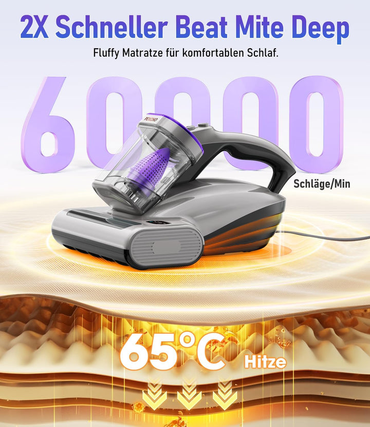 PM600 Milbensauger mit UV-Licht, 500W Matratzensauger für Allergiker zur Entfernt 99,9% der Staub-Mi