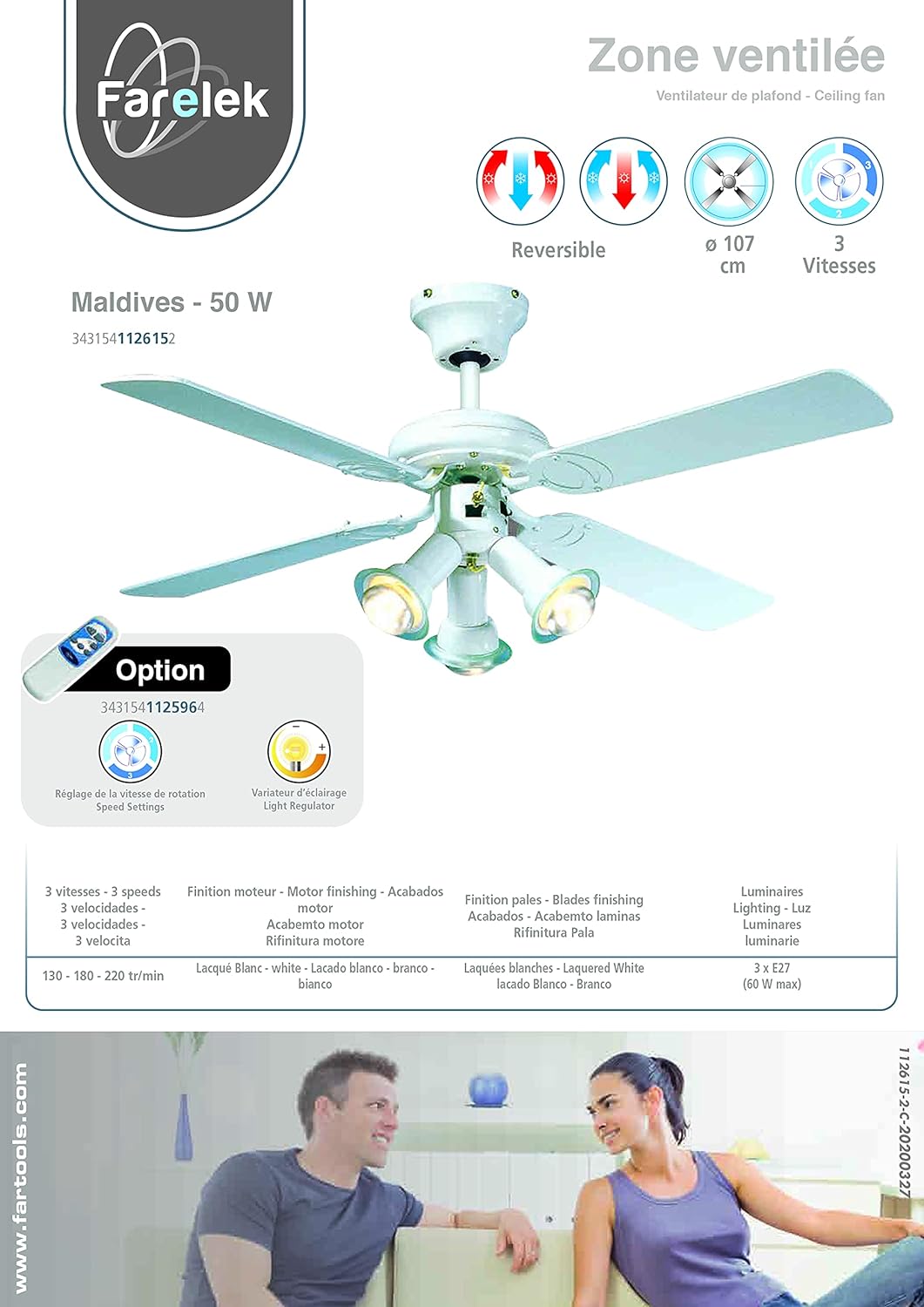 Farelek Rotorblätter Maledives, 107 cm, Weiss