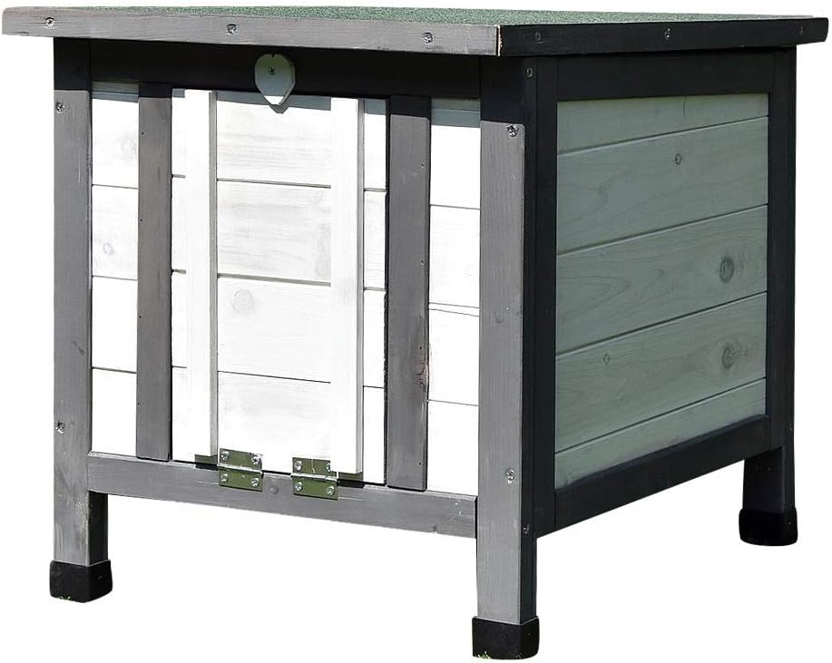 Melko Katzenhaus Grau/Weiss 50 x 45 x 43 cm mit klappbarem Deckel und Rampe, Winterfest