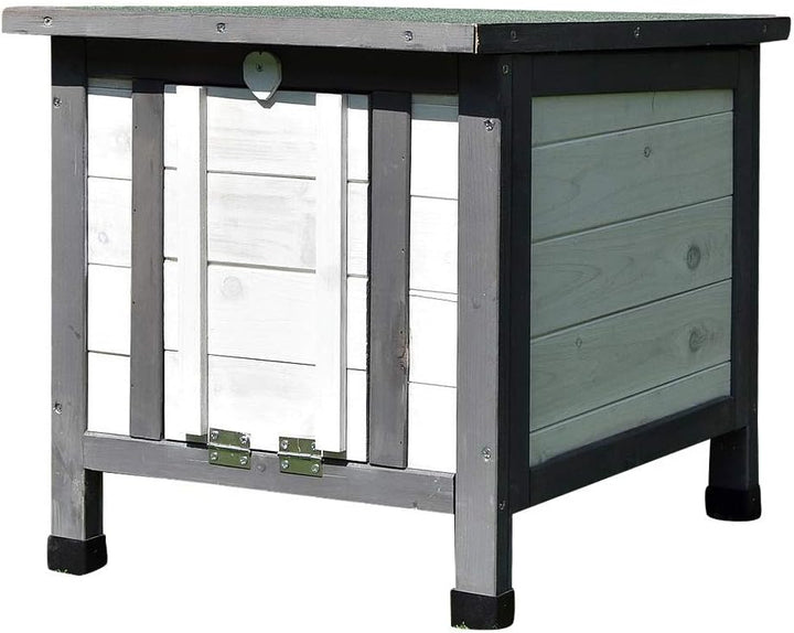 Melko Katzenhaus Grau/Weiss 50 x 45 x 43 cm mit klappbarem Deckel und Rampe, Winterfest