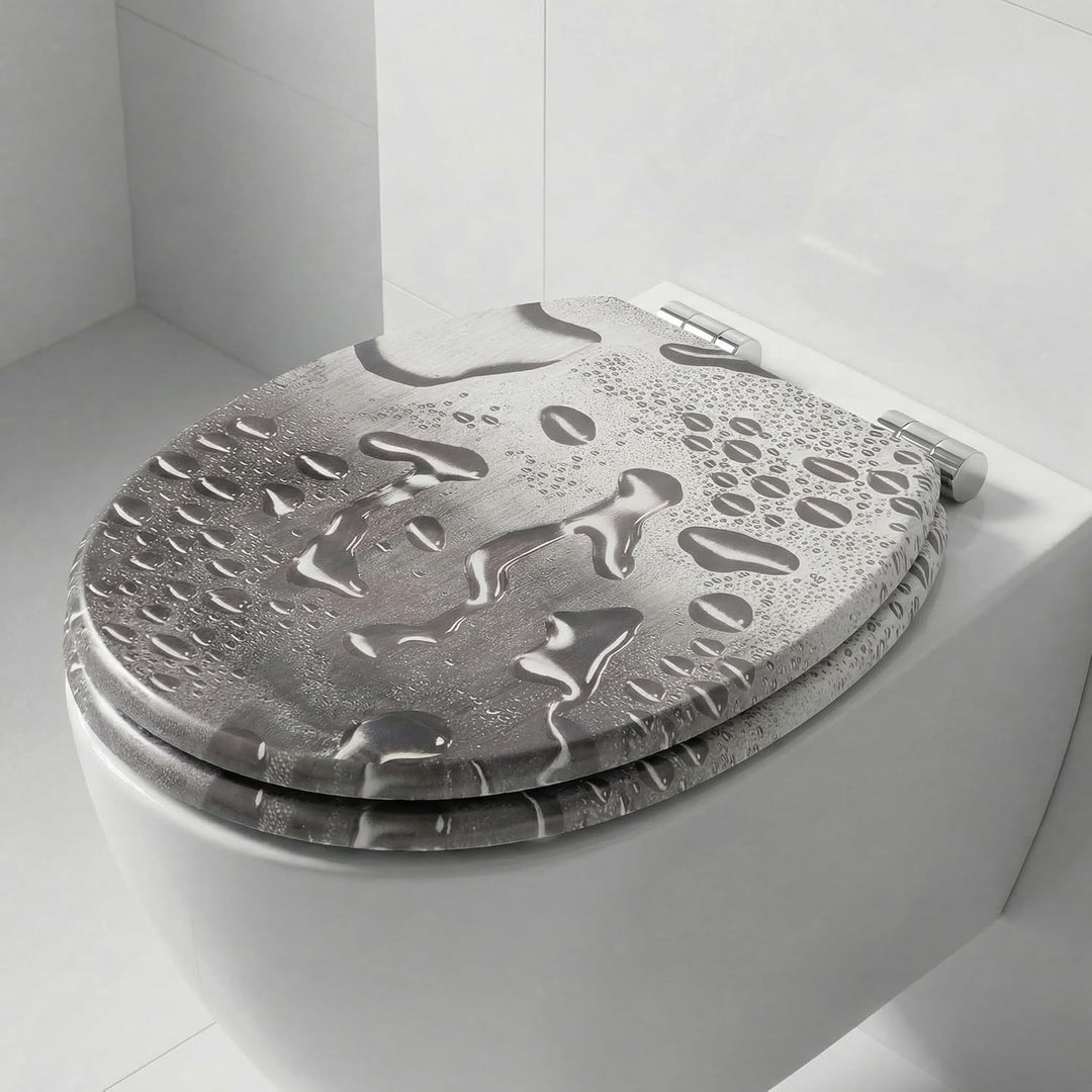 SINOBATH WC-Sitz Toilettensitz mit Absenkautomatik, MDF Holzkern, Softclose Scharnier,Waterdrops H03