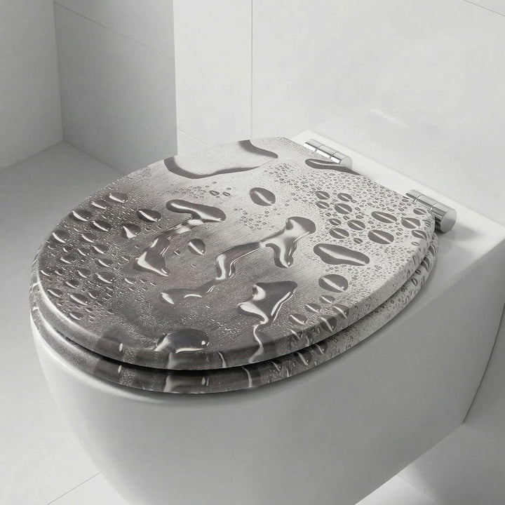 SINOBATH WC-Sitz Toilettensitz mit Absenkautomatik, MDF Holzkern, Softclose Scharnier,Waterdrops H03