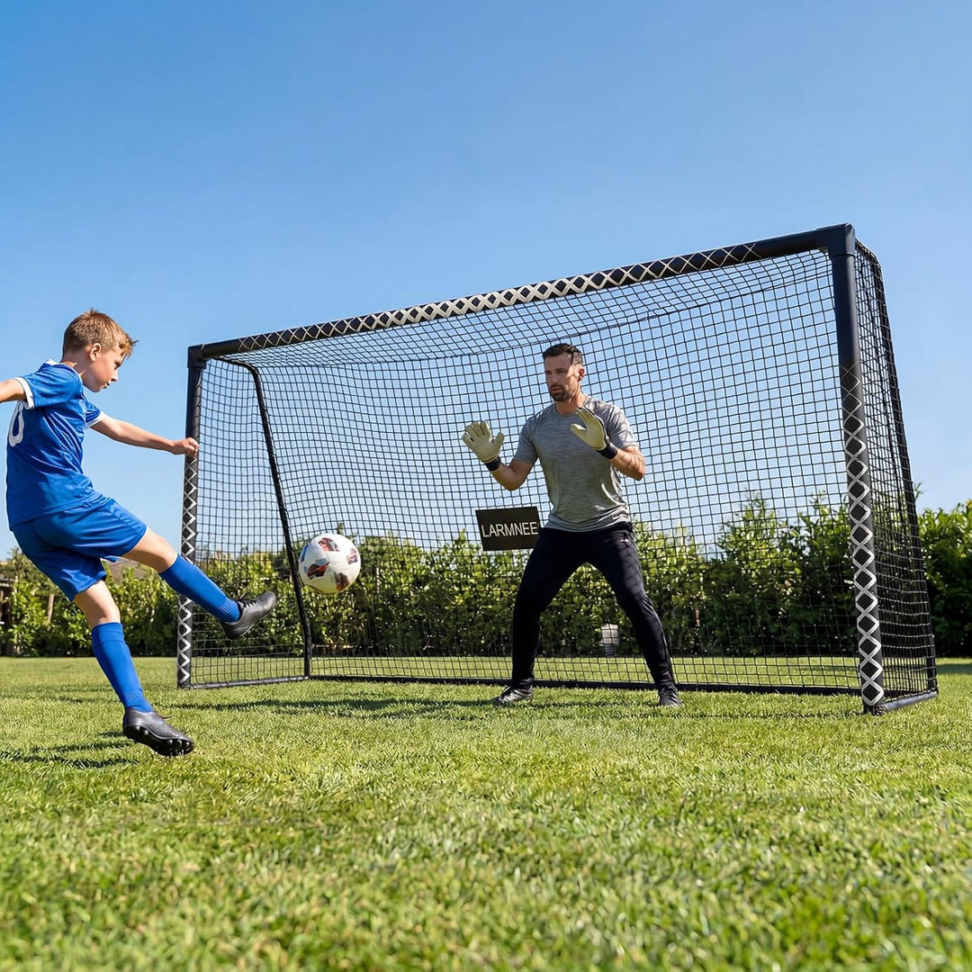 Grosses Fussballtor, PE-Knotennetz, inklusive U-Heringen, Schaumstoffbezug, für Outdoor, Garten, Spi