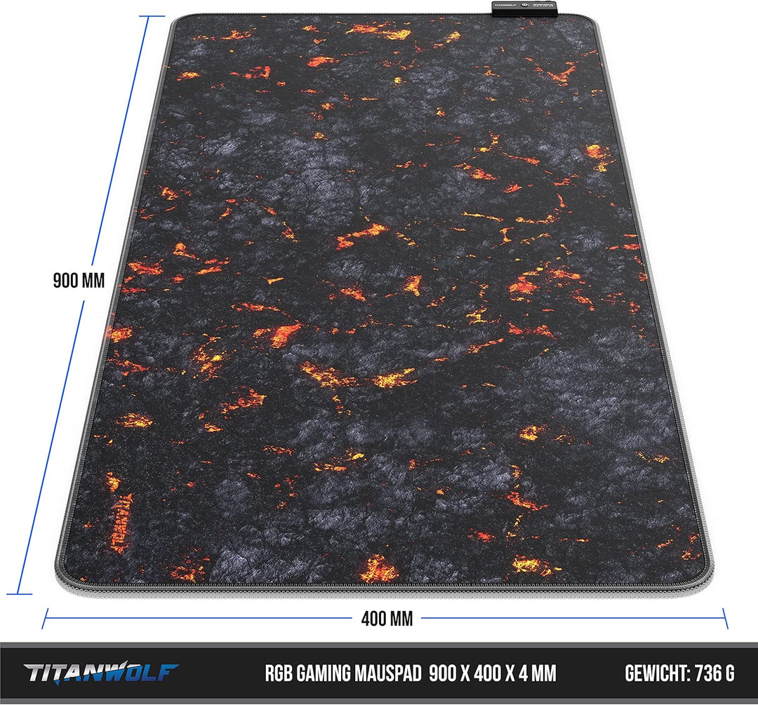 CSL-Computer – XXL-RGB-Gaming-Mauspad – LED-Schreibtischunterlage – 900 x 400 mm – 7 kräftige RGB-Fa