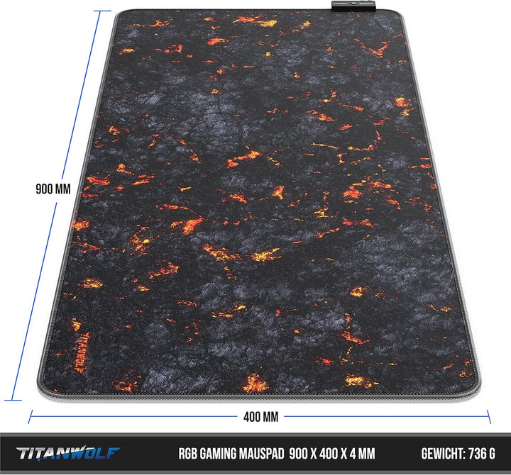 CSL-Computer – XXL-RGB-Gaming-Mauspad – LED-Schreibtischunterlage – 900 x 400 mm – 7 kräftige RGB-Fa