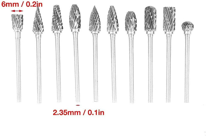 10 Stück Hartmetall Rotations Bits 2,35 mm Schaft Drehfeile Hartmetall Frässtifte Set Werkzeuge für