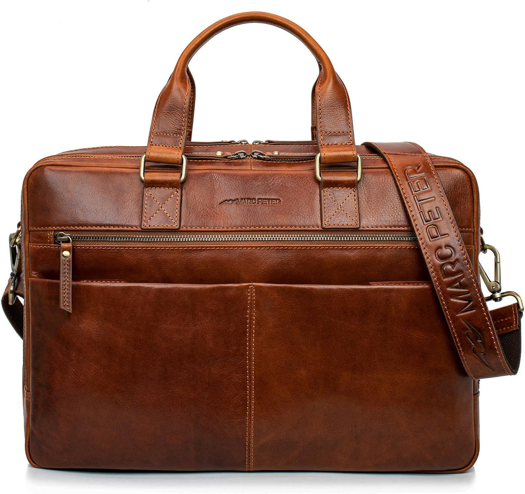 Marc Peter Laptoptasche Dallas I Leder Umhängetasche für 15.6 zoll Laptop I Aktentasche für Notebook