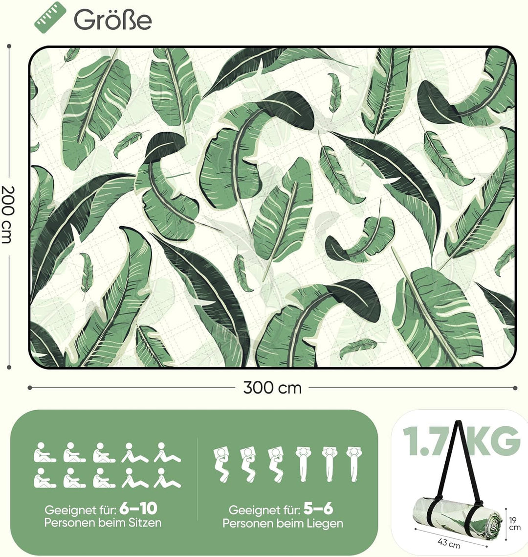 Sekey Picknickdecke Wasserdicht 200x300 cm gross, Stranddecke Sandfrei | Gepolstert, Dreischichtige