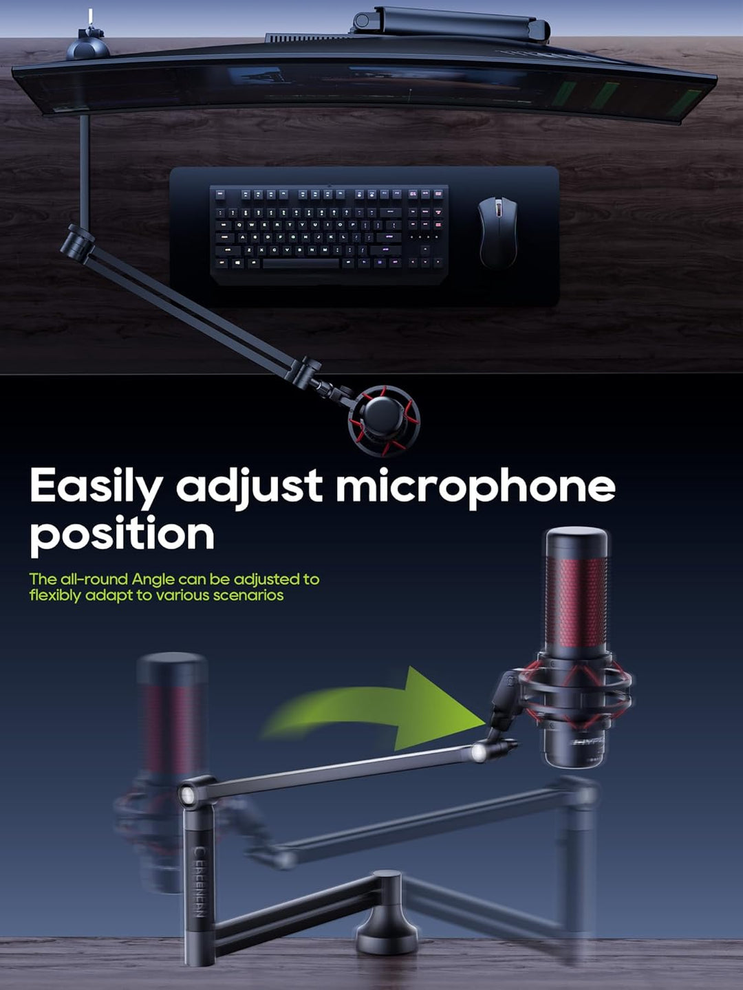 M05 Pro Galgenarm, 360° drehbarer Mikrofonständer mit Tischhalterung, faltbarer Schreibtisch-Mikrofo