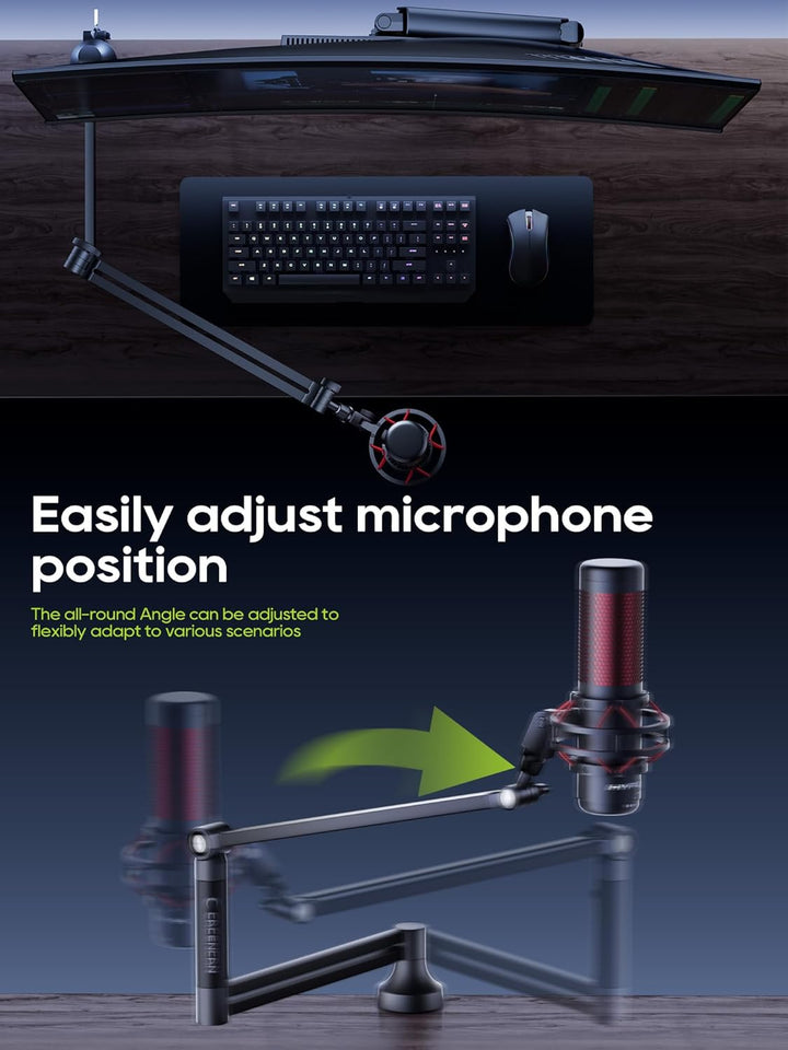 M05 Pro Galgenarm, 360° drehbarer Mikrofonständer mit Tischhalterung, faltbarer Schreibtisch-Mikrofo