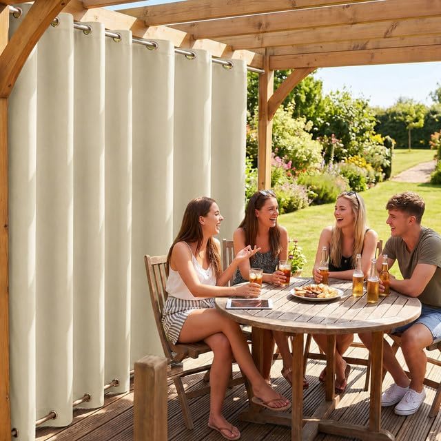 Rosnek Outdoor Vorhang Wetterfest Winddicht, Extra Breit Blickdicht Vorhänge mit Ösen Oben & Unten,