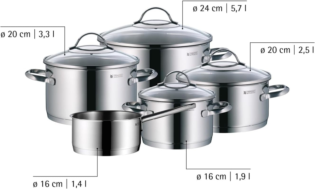WMF Provence Plus Topfset Induktion 5-teilig, Kochtopf Set mit Glasdeckel, Cromargan Edelstahl polie