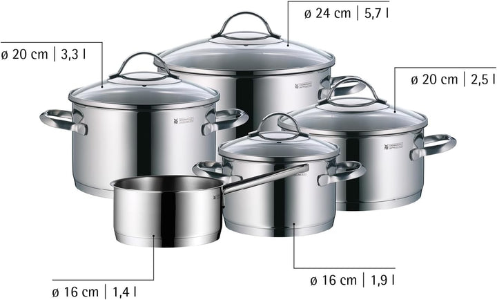 WMF Provence Plus Topfset Induktion 5-teilig, Kochtopf Set mit Glasdeckel, Cromargan Edelstahl polie