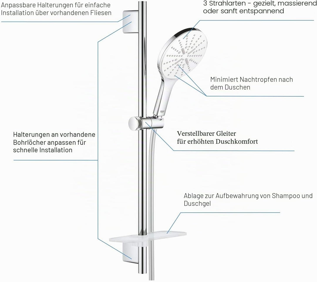 GROHE Vitalio SmartActive 150 Brausestangenset (wassersparend, 3 Strahlarten, langlebige Oberfläche)