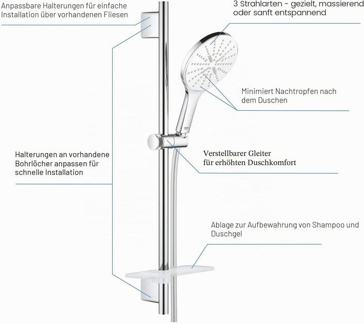 GROHE Vitalio SmartActive 150 Brausestangenset (wassersparend, 3 Strahlarten, langlebige Oberfläche)