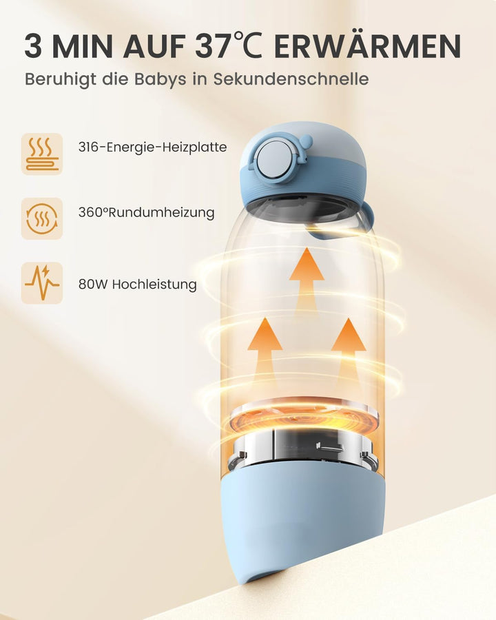 Flaschenwärmer baby unterwegs GROWNSY Tragbarer fläschchenwärmer für Reise Schnellheizender mobiler