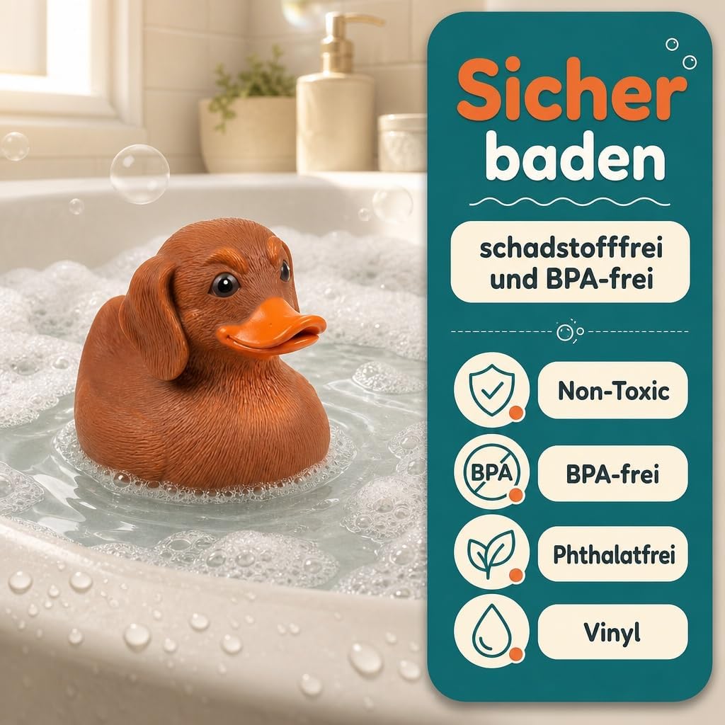 MIJOMA Bade-Dackel – Lustige Dackel-Badeente aus Vinyl – Geschenkidee für Dackelfans – Originelle Qu