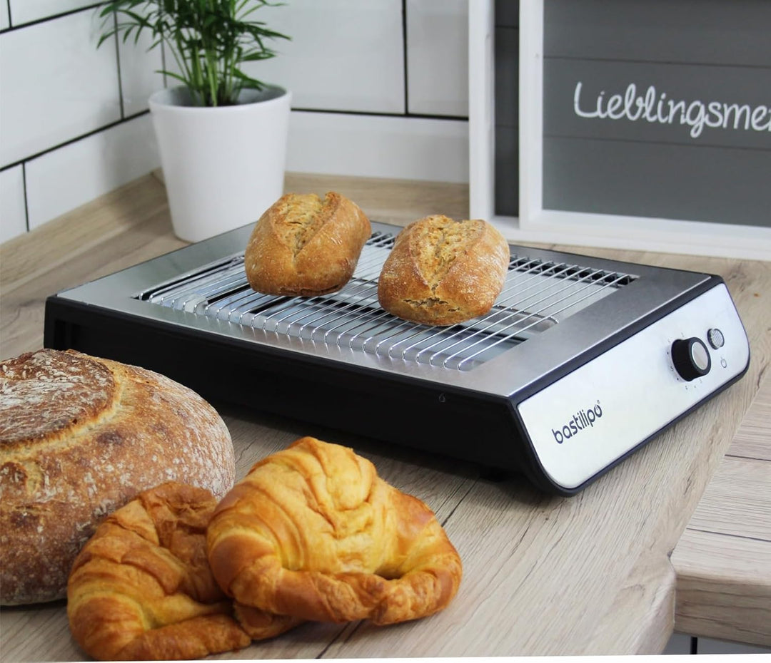 Bastilipo - Flachtoaster aus Edelstahl, 680 W, 2 Heizelemente, digitaler Timer, TPI-680, TPI-680