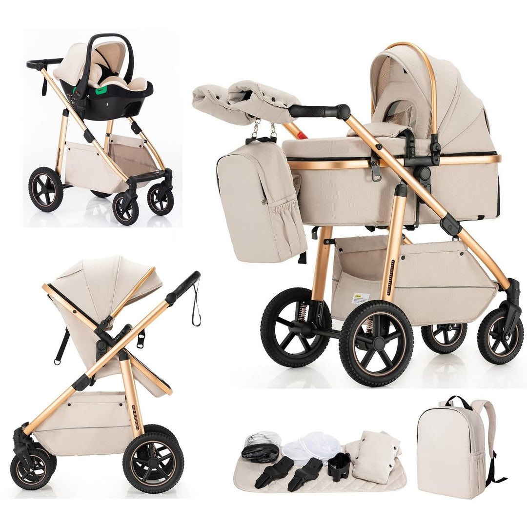 Kinderwagen 3 in 1, Kinderwagen & Buggys mit Autositz mit verstellbarem Griff, Kinderwagen mit Fests