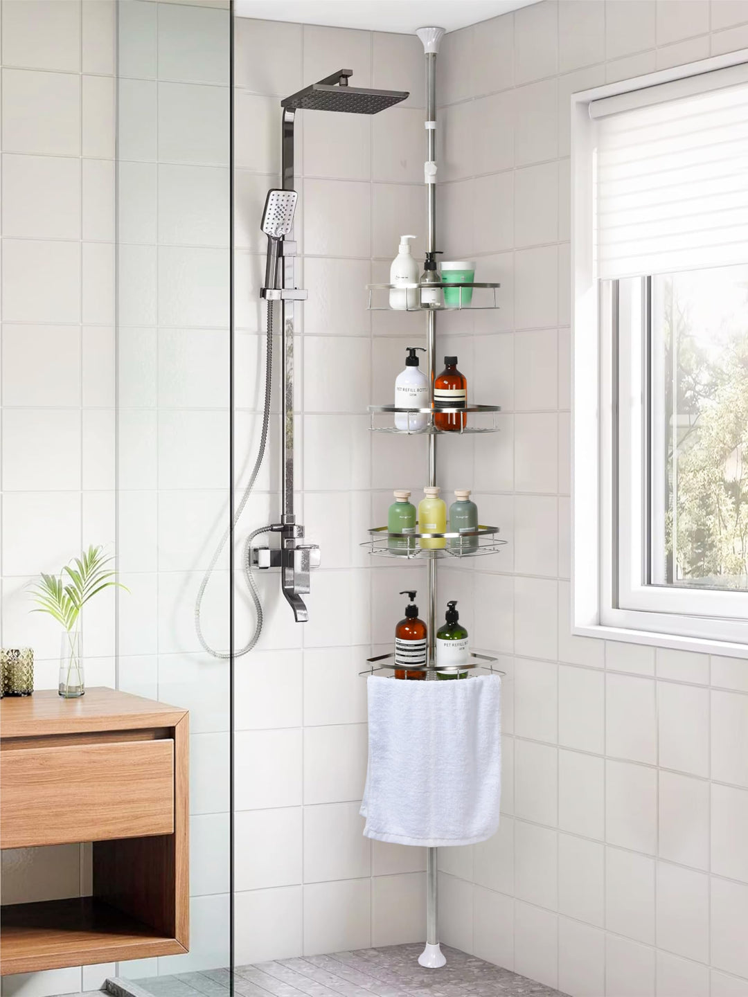 Bamodi Aluminium Regal Bad - Teleskop-Eckregal - Eckregale Dusche - Schwebende Aufbewahrungslösung R
