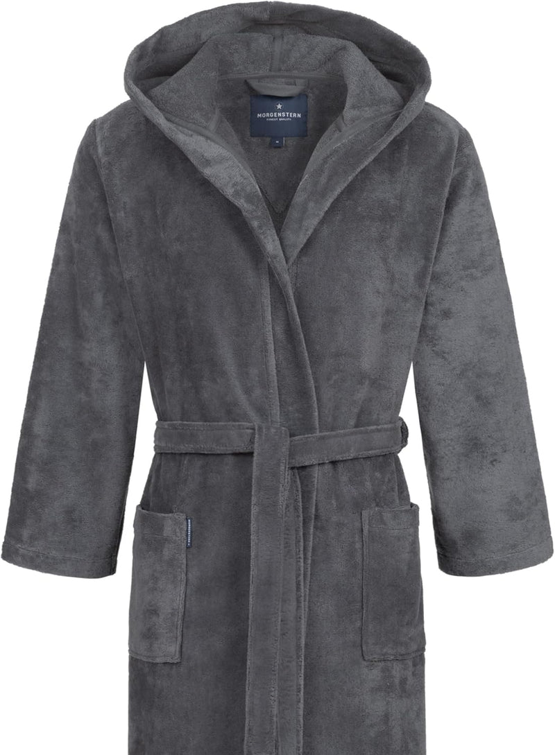 Morgenstern Bademantel Damen Herren Kapuze Frottee Baumwolle Velours Lang, XL Anthrazit-Grau
