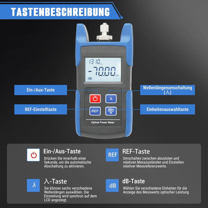 Glasfaser-Leistungsmesser, Optischer Leistungsmesser Glasfaserkabel-Tester, -70-+10dbm Optisches Eis