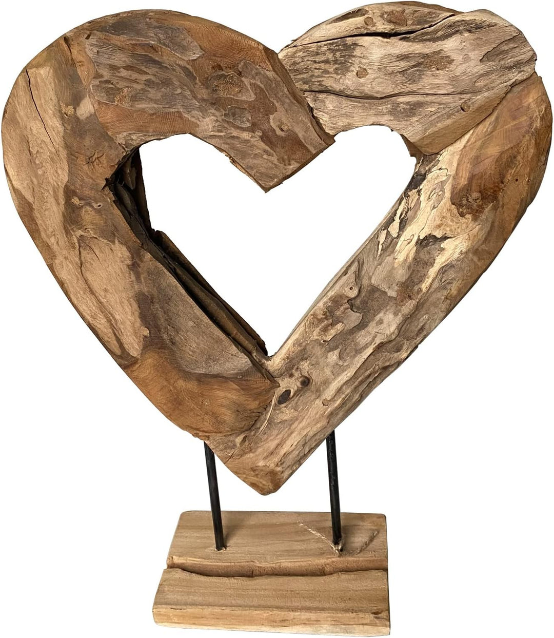 Teakholz Herz Unikat Skulptur auf Ständer 47x37 cm hoch Vollholz Teak Dekoherz 43300-017