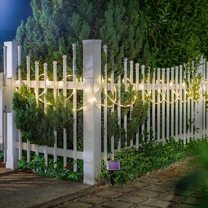Esotec Solar Lichtschlauch, 10m, 100 LEDs, warmweiss, Zuleitung 2m, Akku, Solarmodul, Erdspiess, Win