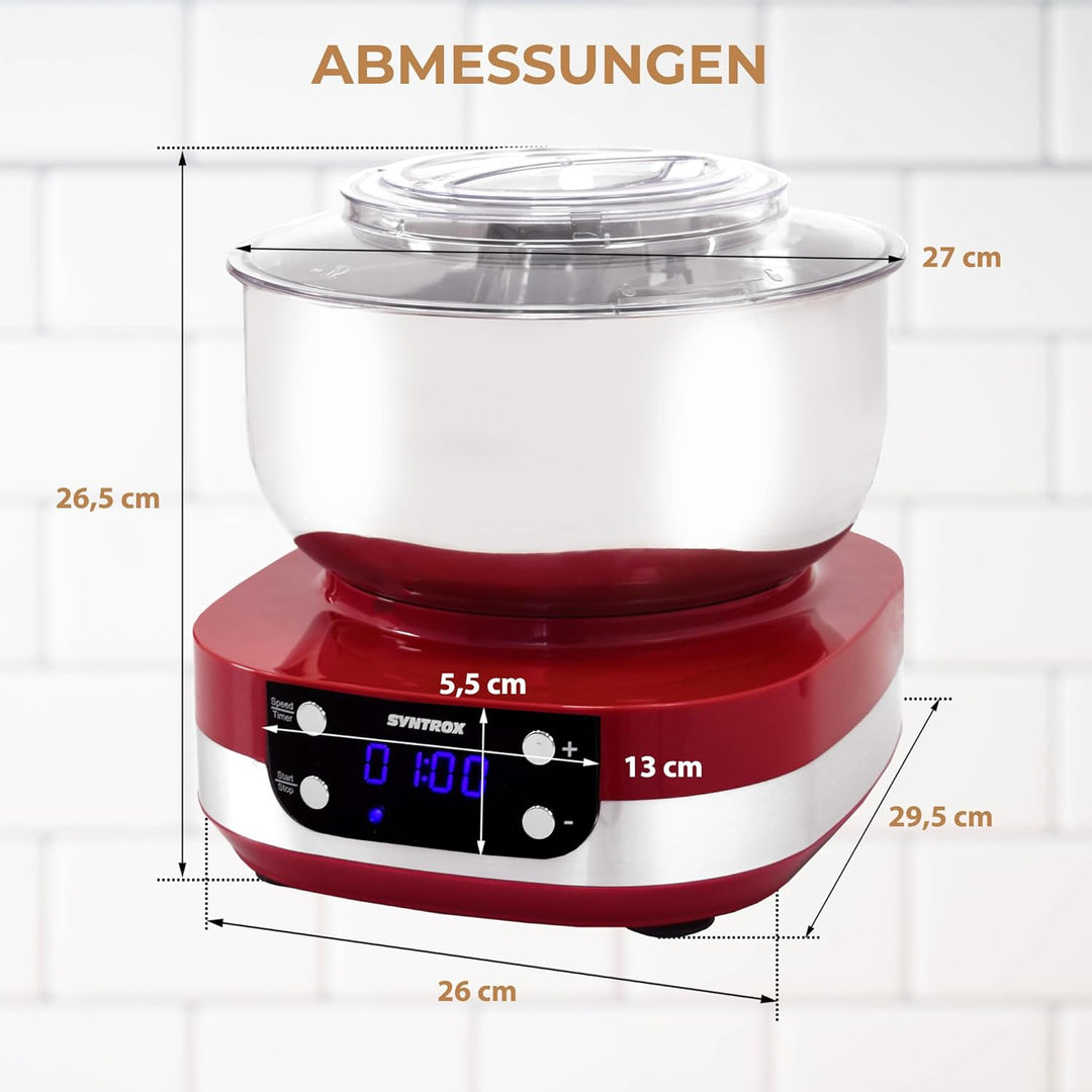 Syntrox Küchenmaschine & Knetmaschine Zaurak 5 Liter, Multifunktionale Aufsätze, Küchenmaschine mit