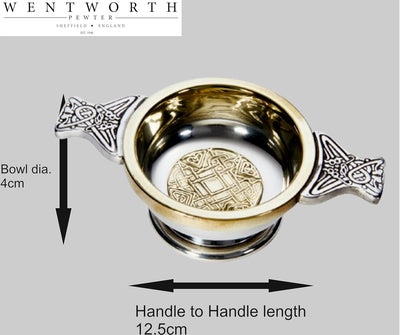 Wentworth Pewter - Kleine Keltische Gold Zinn und Messing Quaich Whisky Probierschale Loving Cup Bur