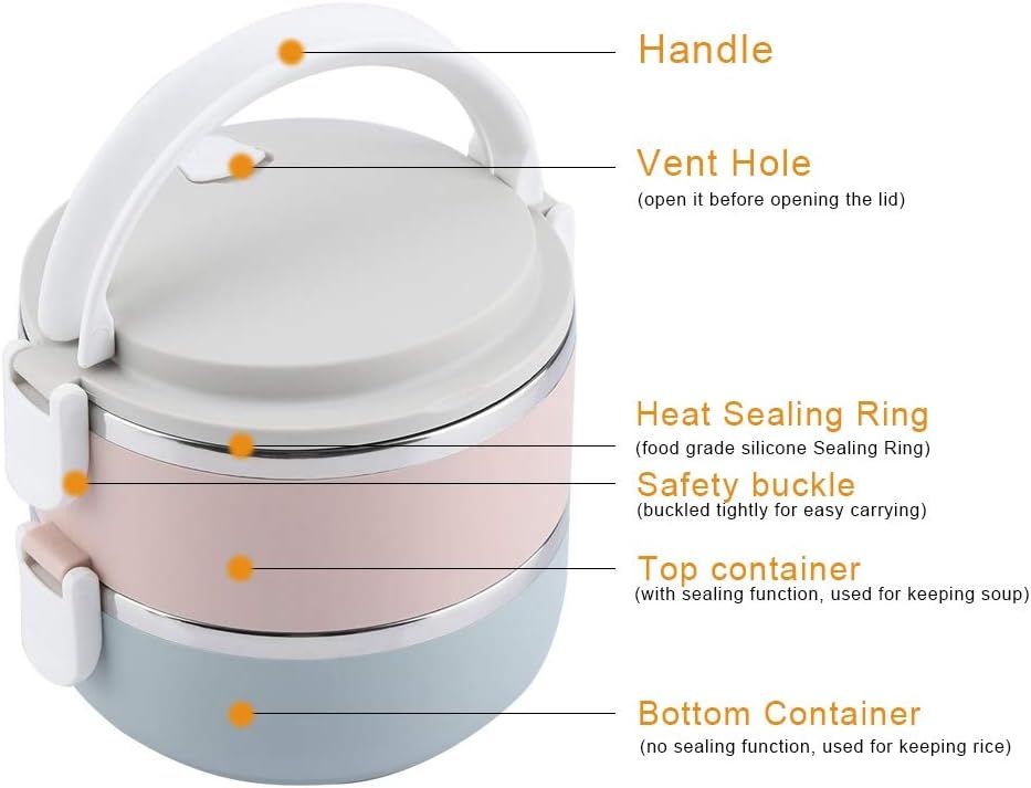 DEWIN Lunchbox, Edelstahl Thermo Brotdose Waren Box Lebensmittelbehälter Lunch Boxen mit Griff Abbau