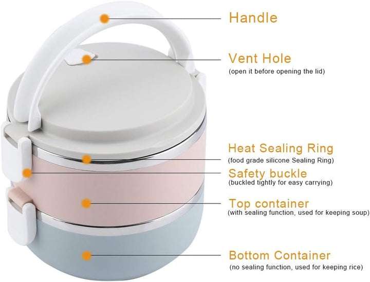 DEWIN Lunchbox, Edelstahl Thermo Brotdose Waren Box Lebensmittelbehälter Lunch Boxen mit Griff Abbau