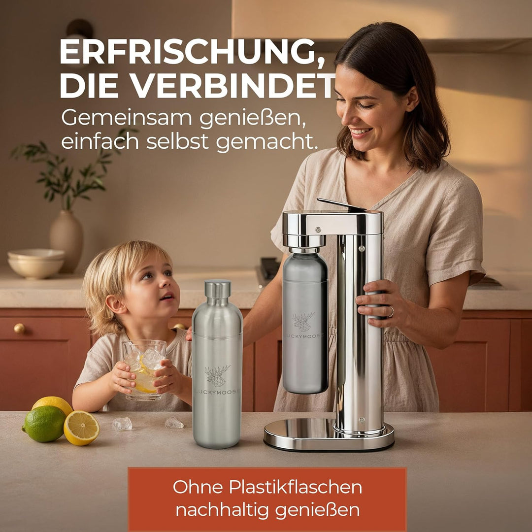 Infinity-S Wassersprudler aus hochwertigem Edelstahl (Silver/Silver) – inkl. 2x 1,25L Edelstahlflasc