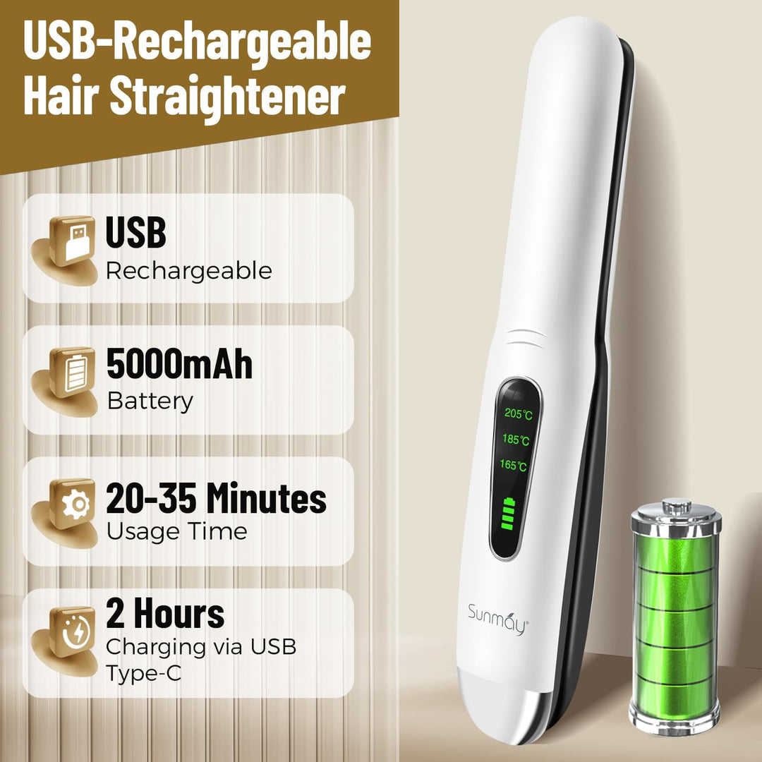 SUNMAY Voga Glätteisen Kabellos, Titan Glätteisen Locken und Glätten 2 in 1, Tragbares Akku Haarglät