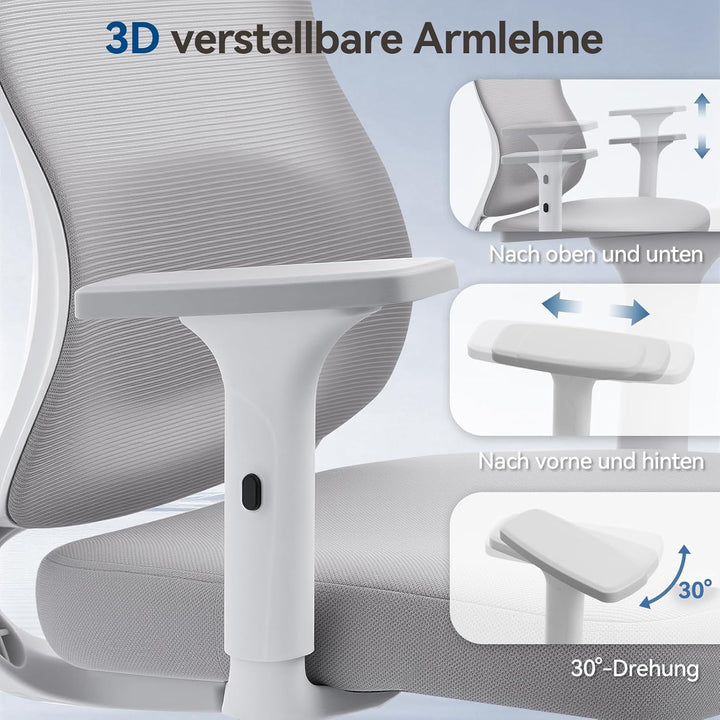 naspaluro 150kg Bürostuhl Ergonomisch Netzbezug 3D Armlehnen | Neigbare Rückenlehne mit Kopfstütze,
