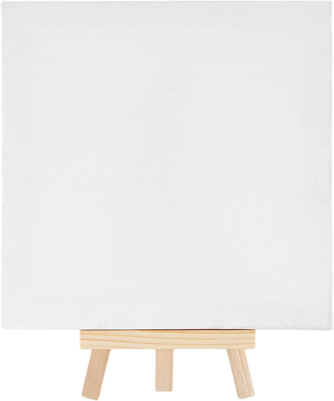 24 Stück Mini Leinwand Set, 15x15cm Kleine Leinwand mit Staffelei Holz 8x15cm, 12 Pinsel und 5 Misch
