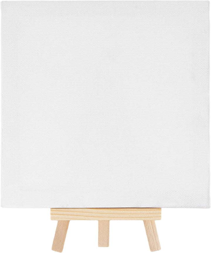 24 Stück Mini Leinwand Set, 15x15cm Kleine Leinwand mit Staffelei Holz 8x15cm, 12 Pinsel und 5 Misch