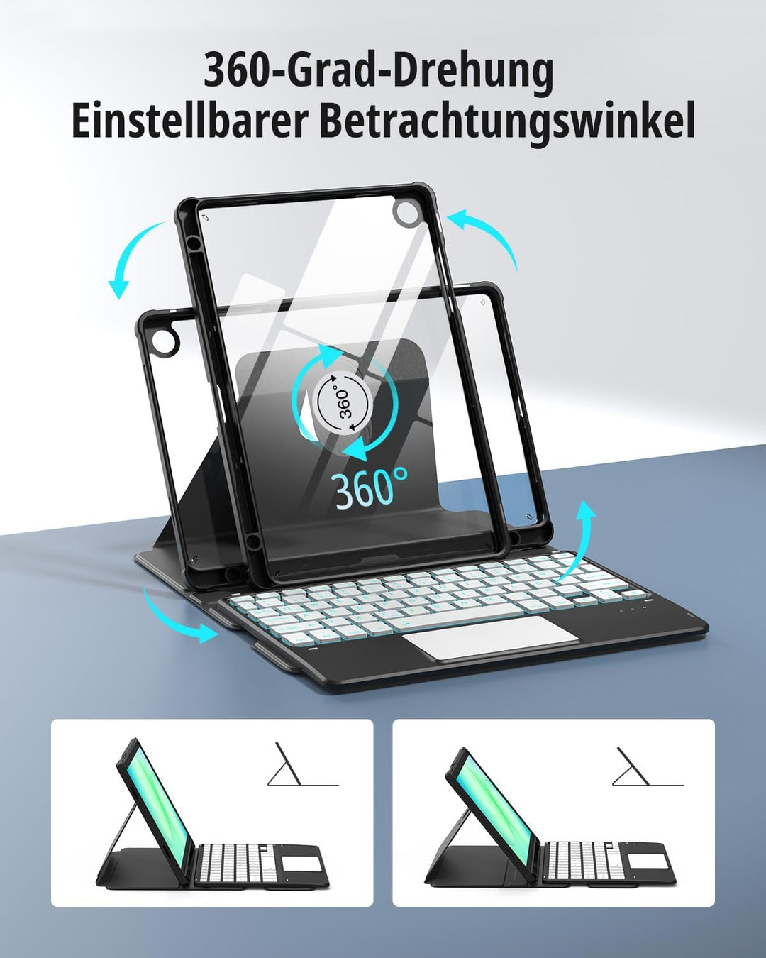 CACOE Drehbare Tastatur Hülle für Samsung Galaxy Tab A11 Plus/A9 Plus 2025/2023 (11 Zoll) mit Touchp