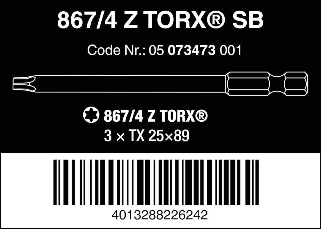 Wera - 05073473001 - TORX® Bits, 867/4 Z SB Bits, TX 25 x 89 mm, 3-teilig, TX 25