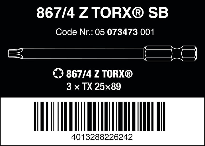 Wera - 05073473001 - TORX® Bits, 867/4 Z SB Bits, TX 25 x 89 mm, 3-teilig, TX 25