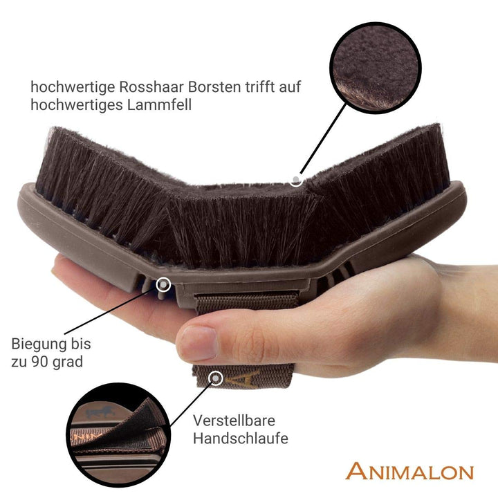 Animalon CareFlex Lammfell-Kardätsche | Flexible & Ergonomische Pferdebürste aus Lammfell und Rossha